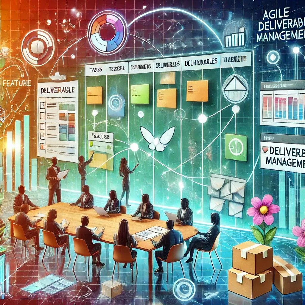 Generated by ChatGPT based on the article. People around a giant Kanban